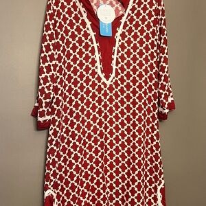 Escapada Living Red and White Printed V-Neck Tunic S